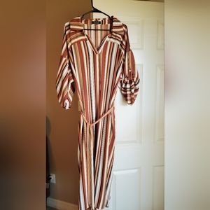 Bloomchic Size 22 Brown Black & White Striped Collared Dress